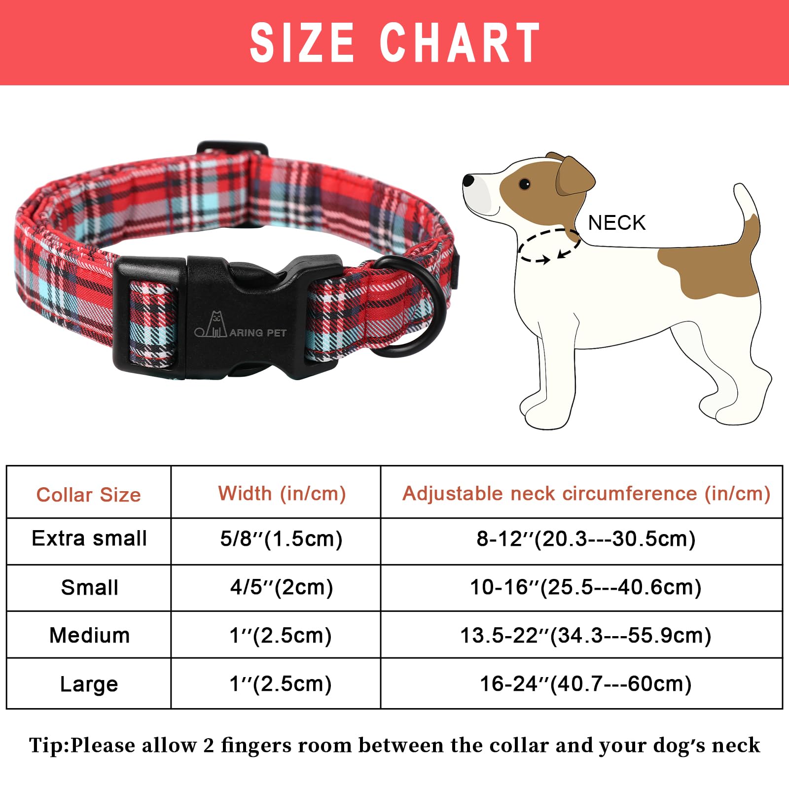 Christmas Dog Collar Cute Red Plaid Dog Collar, Adjustable Cotton Christmas Dog Collars Puppy Collar for Small Medium Large Dogs