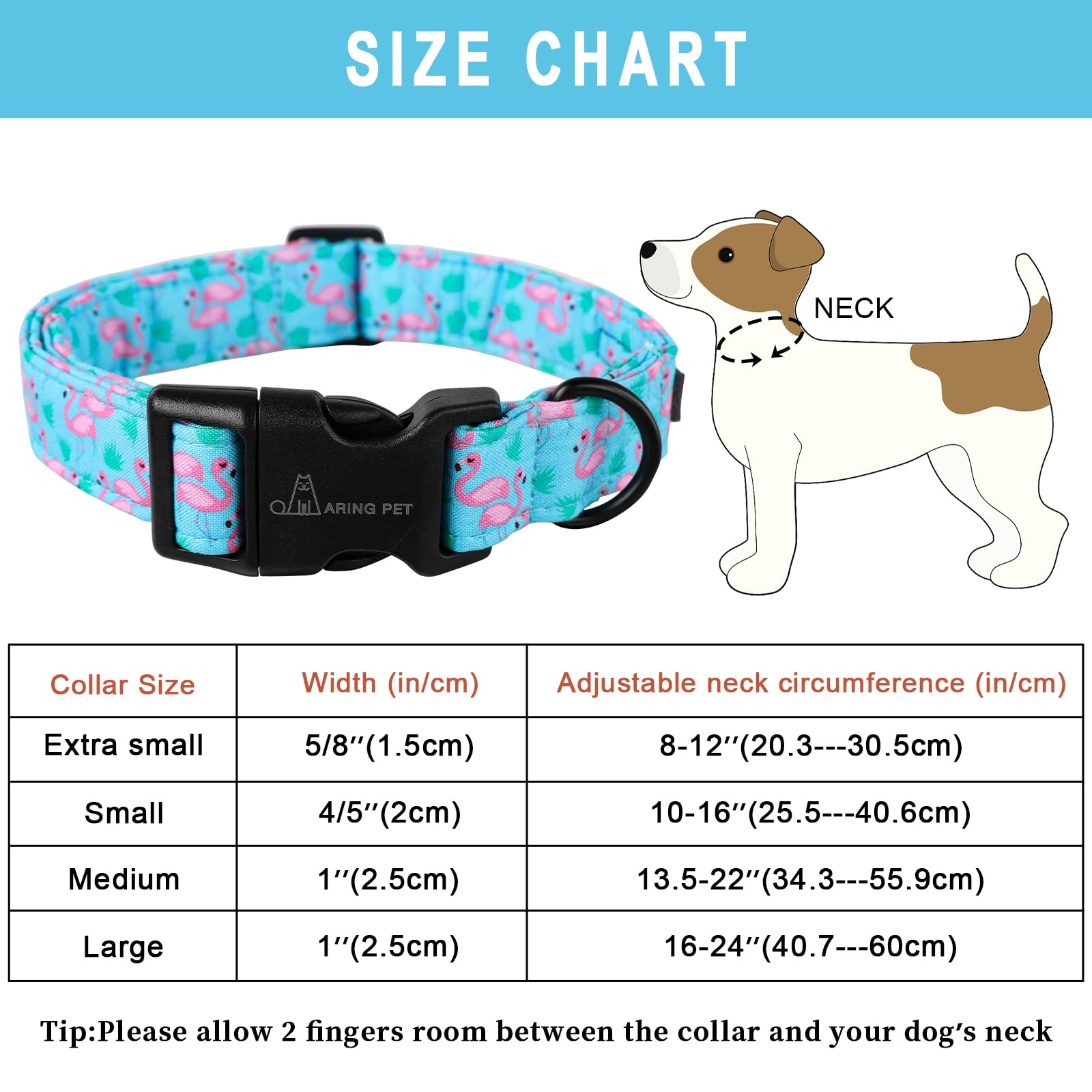 Flamingo Dog Collar-Cute Cotton Small Dog Collars, Adjustable Lightweight Summer Pet Collars for Small Medium Large Boy and Girl Dogs