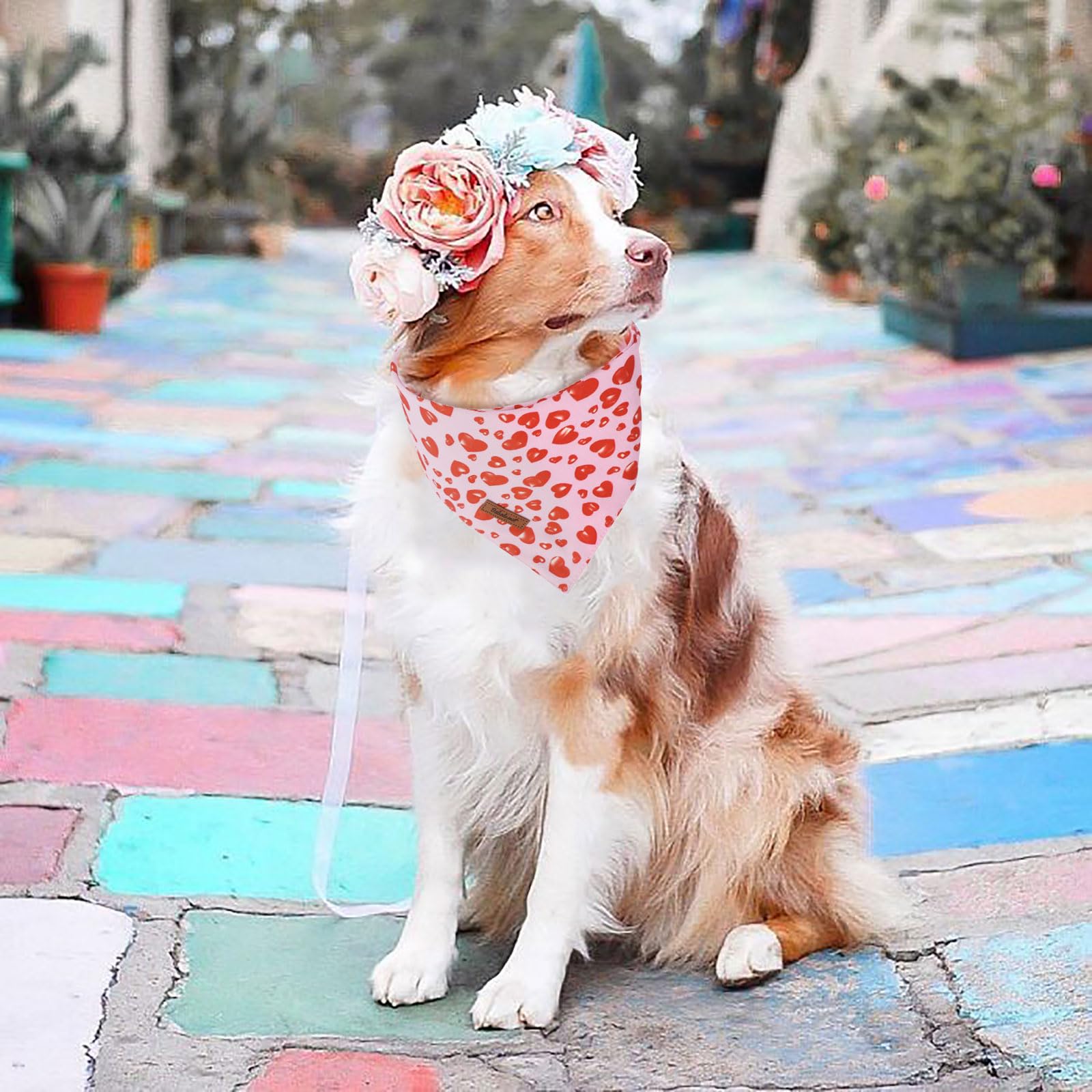 Valentine's Day Dog Bandanas 2 Pack, Pink Red Heart Pattern Valentines Dog Scarf Bib for Boy and Girl, Cute Holiday Bandana for Dogs and Cats