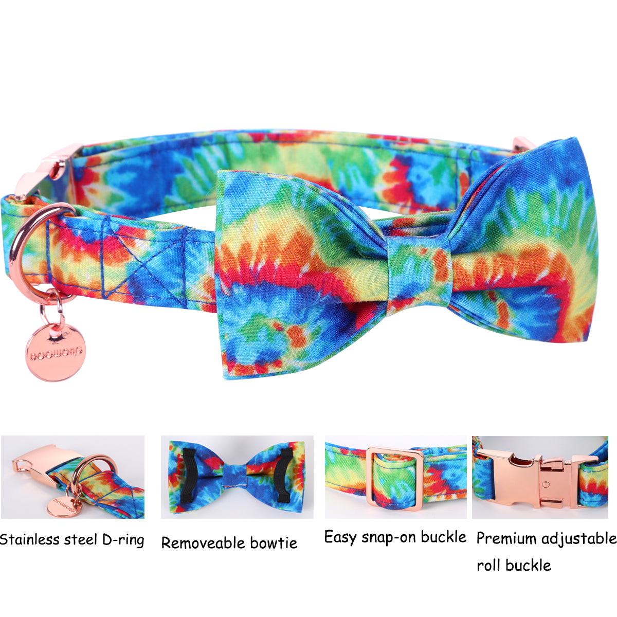 Tie-dye Bowtie Dog Collar with Metal Buckle for Girl or Boy