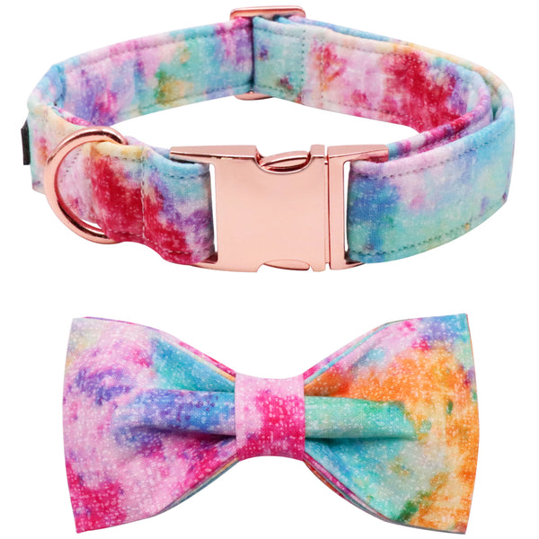 Tie-dye Bowtie Dog Collar with Metal Buckle