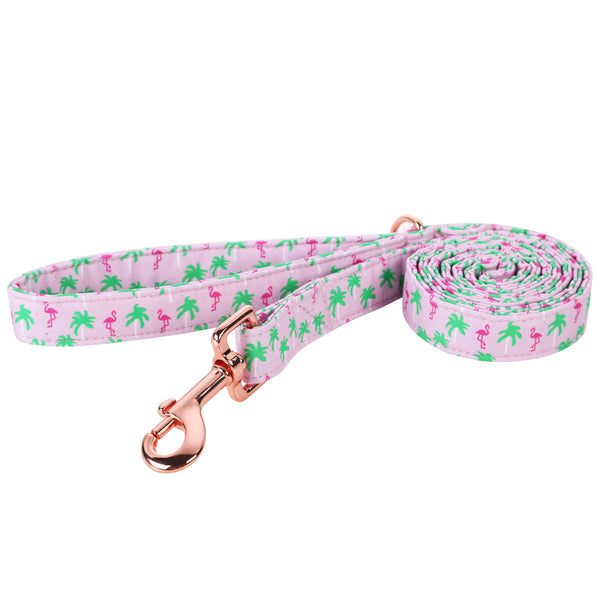 Summer Dog Leash for Small Medium Large Dog Matching Collar, Flamingo
