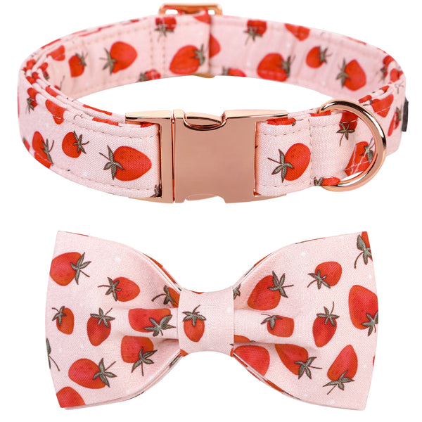 Pink Dog Collar with Bowtie for Girl, Strawberry