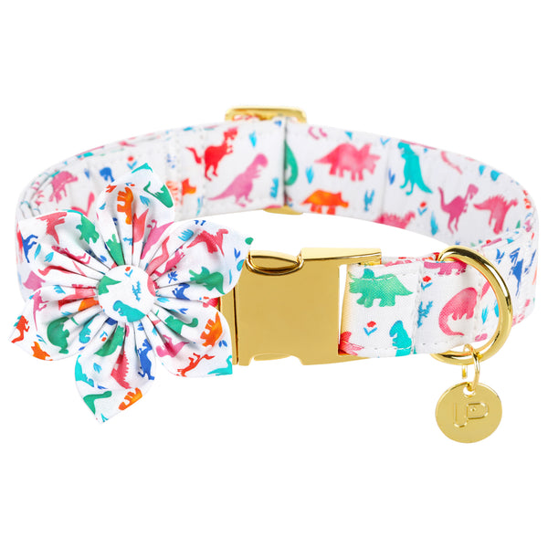 Dinosaur Dog Collar with Flower for Female Dog