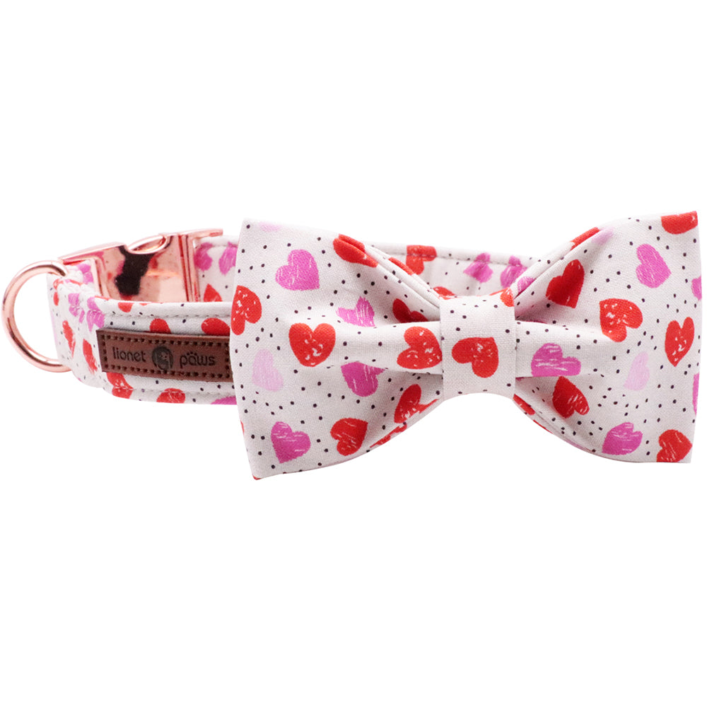 Valentine's Dog Collar with Bowtie for Girl or Boy, Hearts