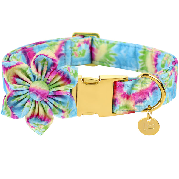 Tie-dye Dog Collar with Flower for Female Dog