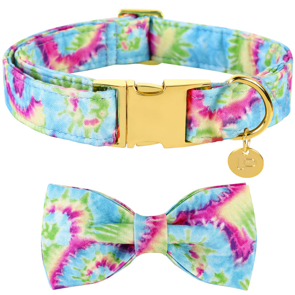 Tie-dye Dog Collar with Bowtie for Male Female Dogs