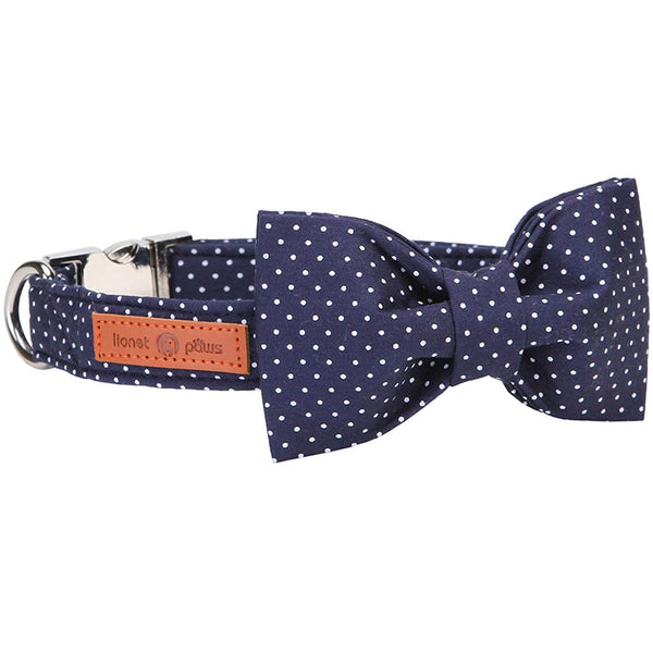 Bowtie Dog Collar with Metal Buckle for Girl or Boy, Navy Blue