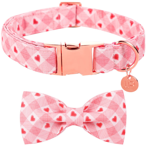 Valentine's Day Bowtie Dog Collar with Metal Buckle for Female Dog