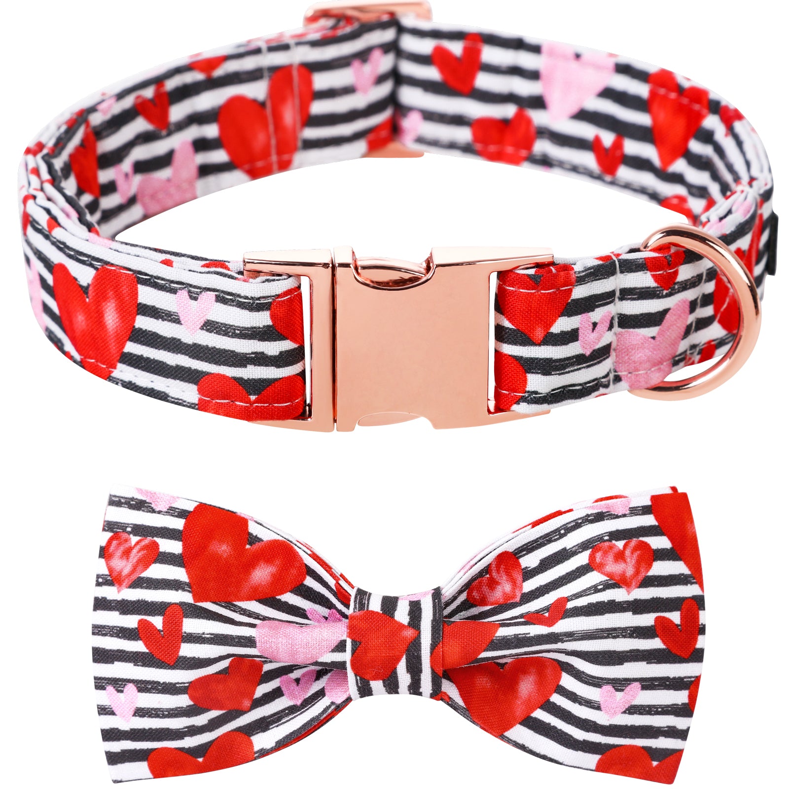 Valentine's Dog Collar with Bowtie for Girl or Boy, Hearts