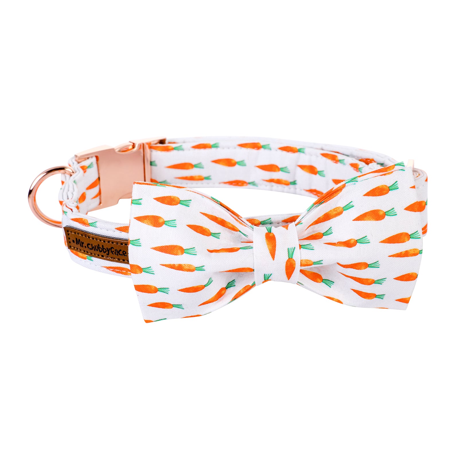 Easter Cotton Bowtie Dog Collar with Metal Buckle for Girl or Boy, Carrot Pattern