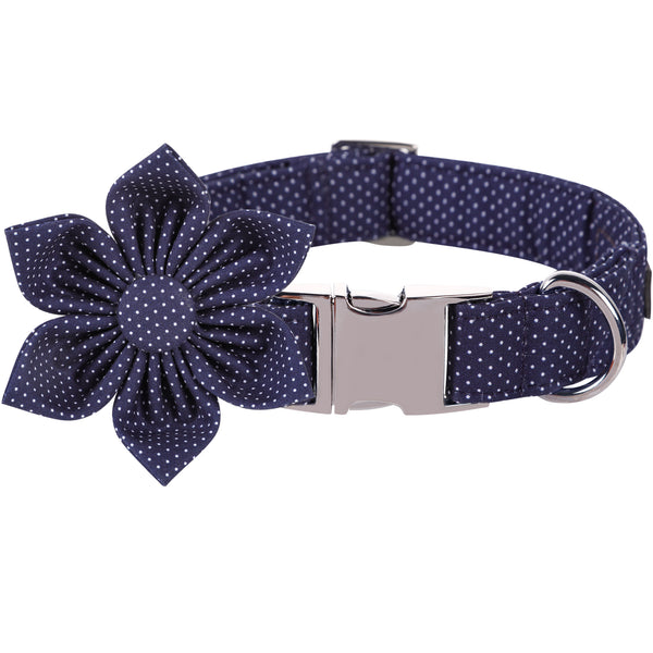 Navy Blue Dog Collar with Flower for Female Dog