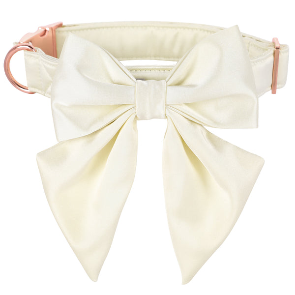 Comfortable Silk Dog Collar with Detachable Sailor Bow for Male Female Dogs