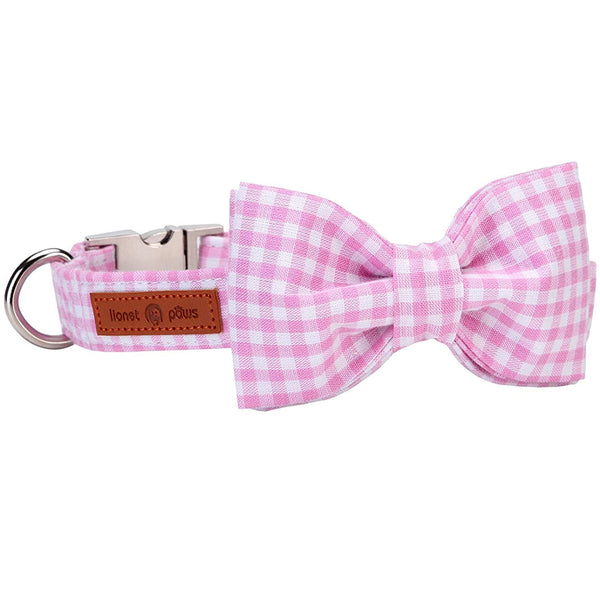 Pink Bowtie Dog Collar with Metal Buckle for Girl