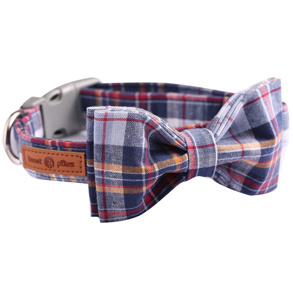 DarkBlue Bowtie Dog Collar with Plastic Buckle for Boy