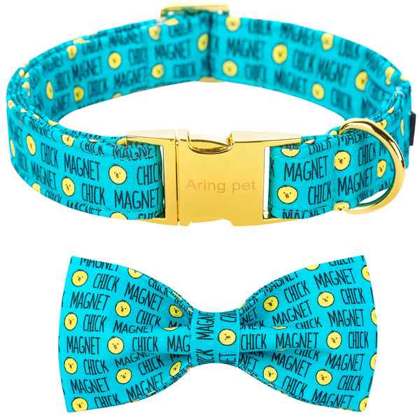 Easter Bowtie Dog Collar with Metal Buckle for Girl or Boy, Easter Chicken Pattern