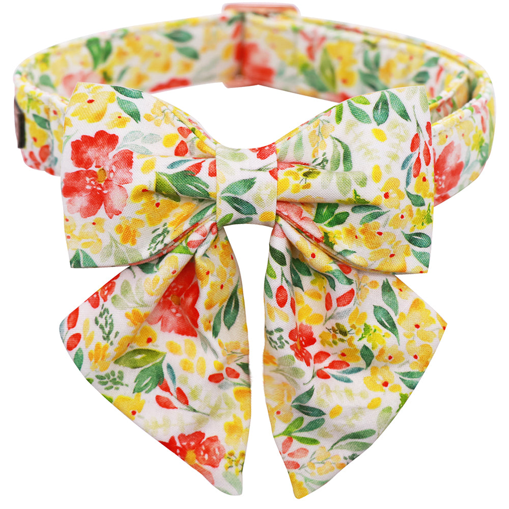 Spring Yellow Dog Collar with Sailor Bow for Girl