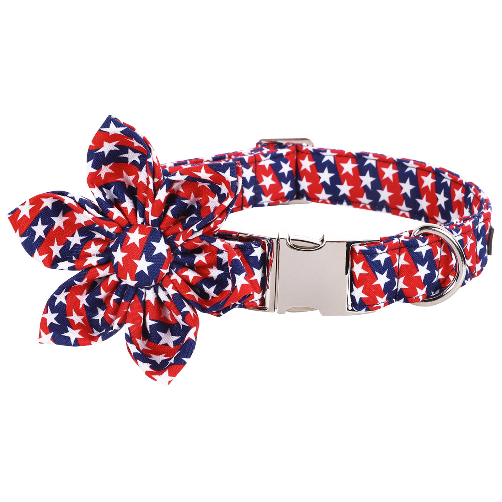 Patriotic Dog Collar with Flower for Female Dog, 4th of July