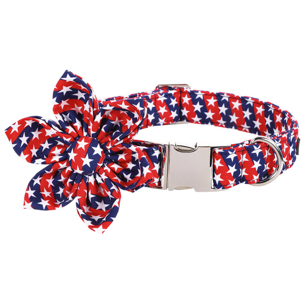 Patriotic Dog Collar with Flower for Female Dog, 4th of July