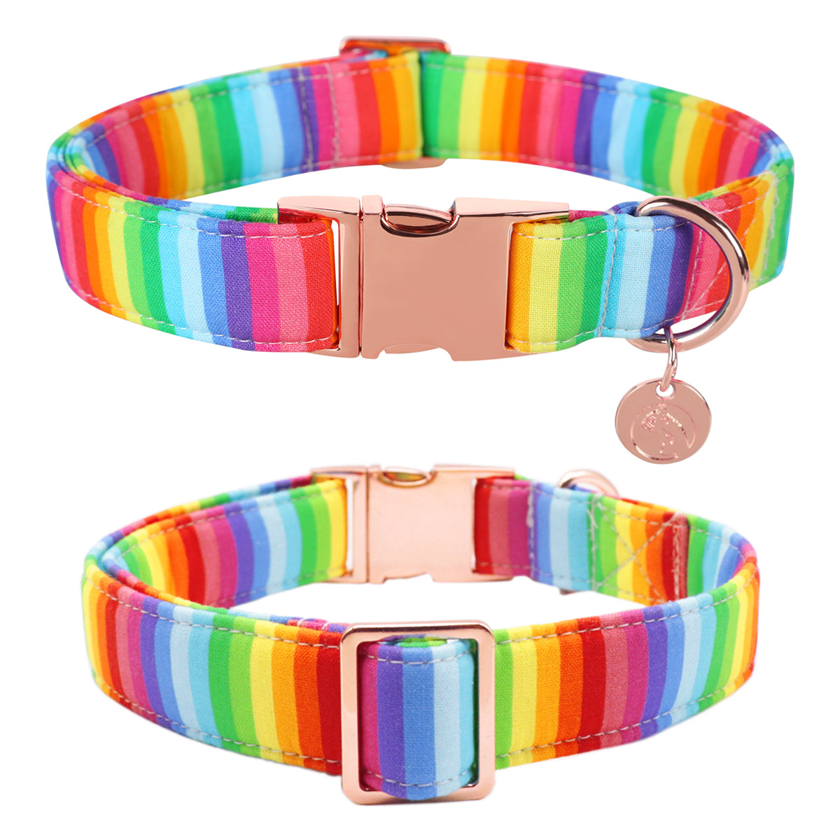 Rainbow Bowtie Dog Collar with Metal Buckle for Girl or Boy