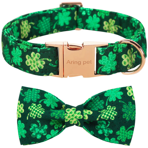 St. Patrick's Day Dog Collar with Bowtie for Girl or Boy, Green Clover