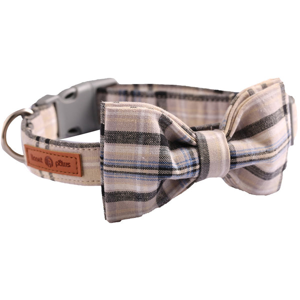 Bowtie Dog Cat Collar with Plastic Buckle, Gray