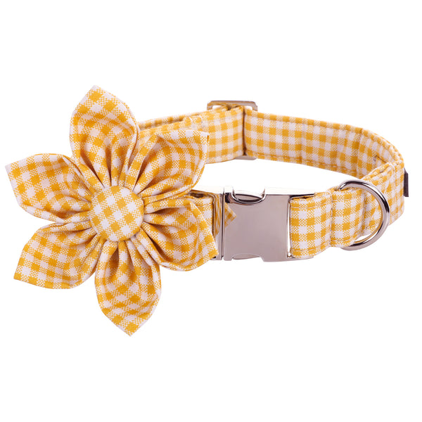 Yellow Dog Collar with Flower for Female Dog