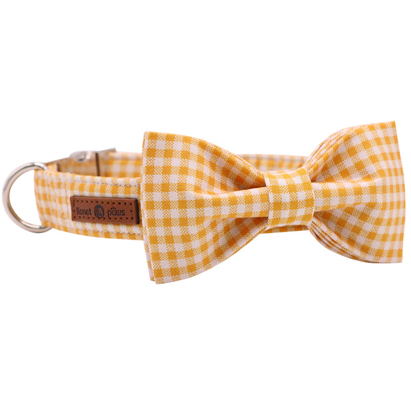 Yellow Dog Collar with Bowtie for Girl or Boy