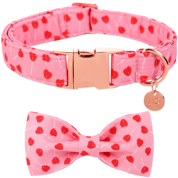 Valentine's Day Bowtie Dog Collar with Metal Buckle for Female Dog