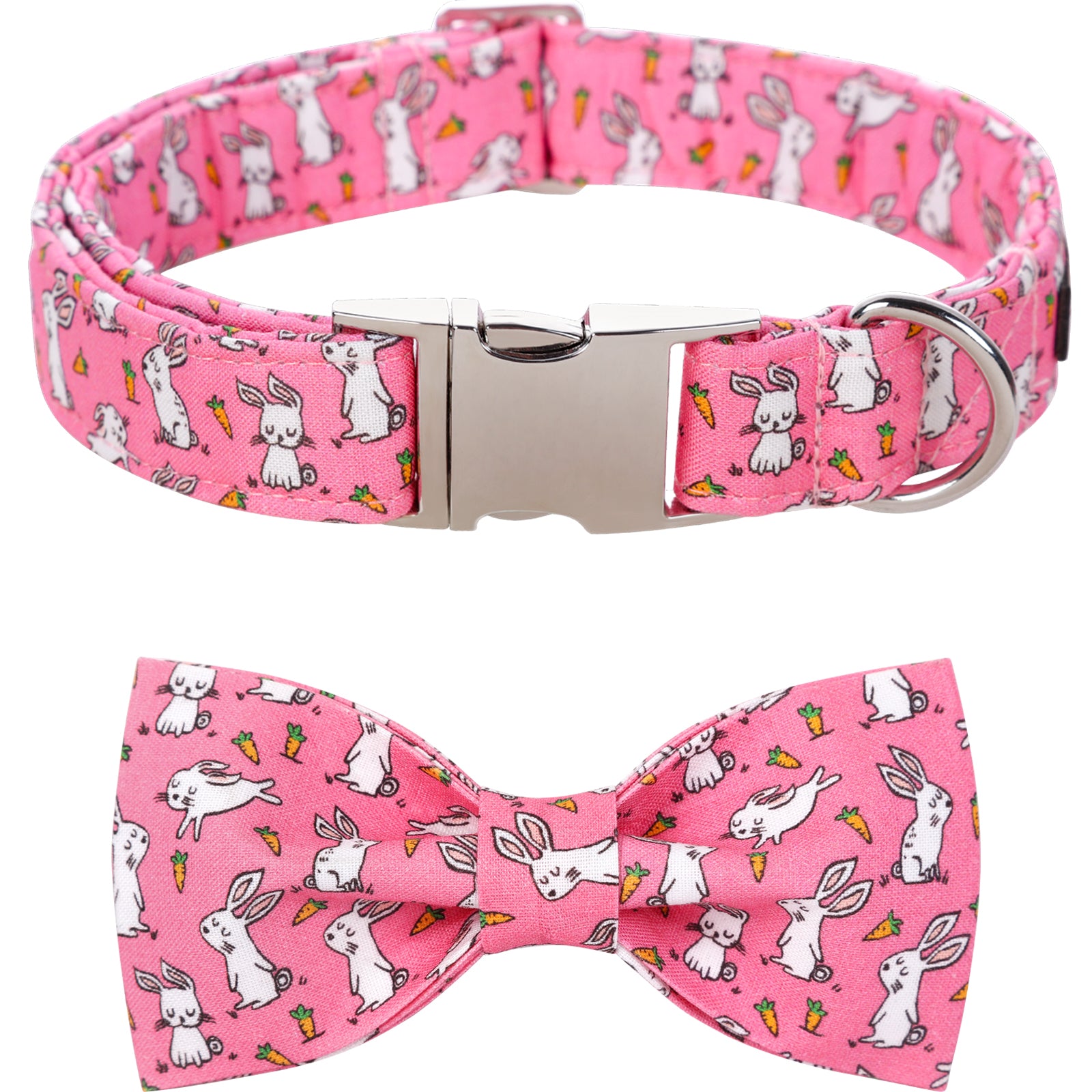 Easter Dog Collar with Bowtie, Rabbit and Carrot, Pink