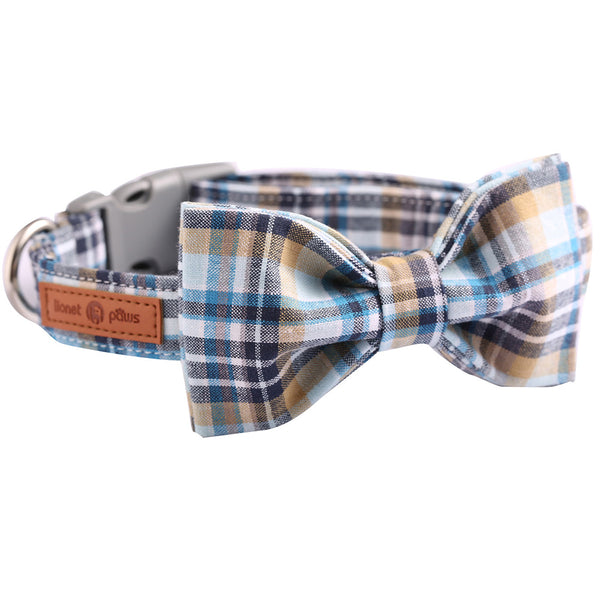 Blue Bowtie Dog Cat Collar with Plastic Buckle for Girl or Boy