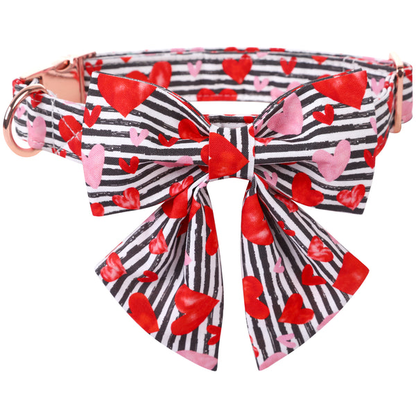 Valentine's Day Dog Collar with Sailor Bow for Girl