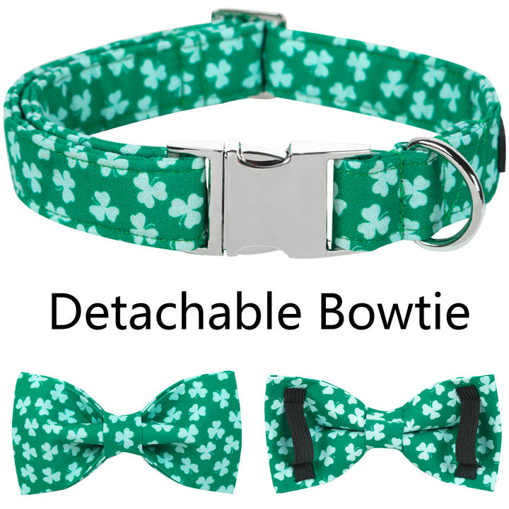 St. Patrick's Day Dog Collar with Bowtie for Girl or Boy, Green Clover