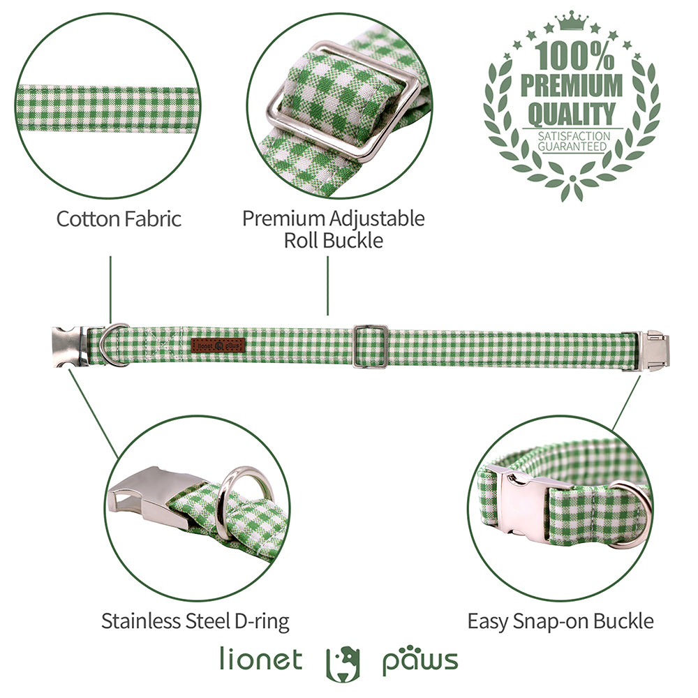 Spring Bowtie Dog Collar with Metal Buckle for Boy or Girl, Green