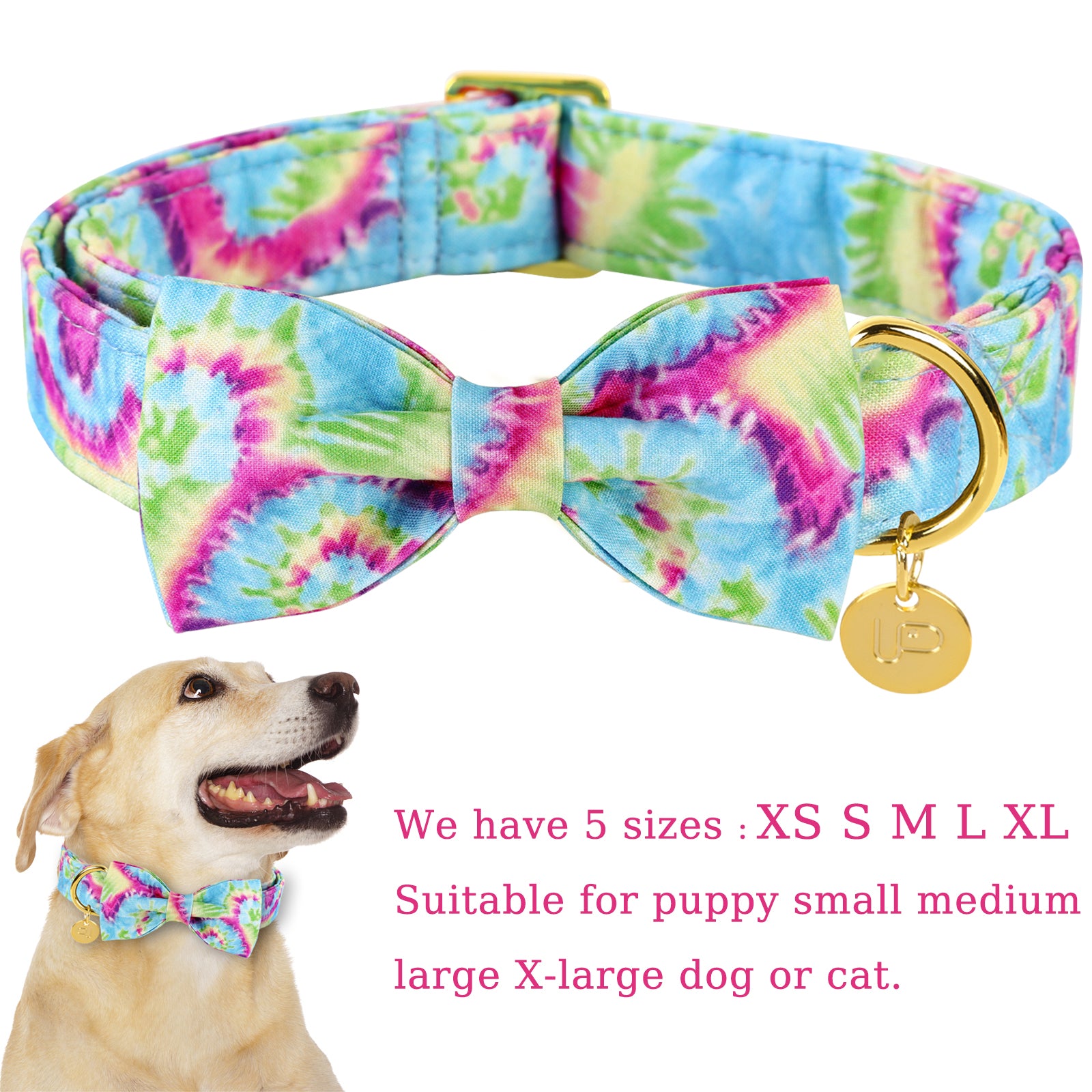 Tie-dye Dog Collar with Bowtie for Male Female Dogs