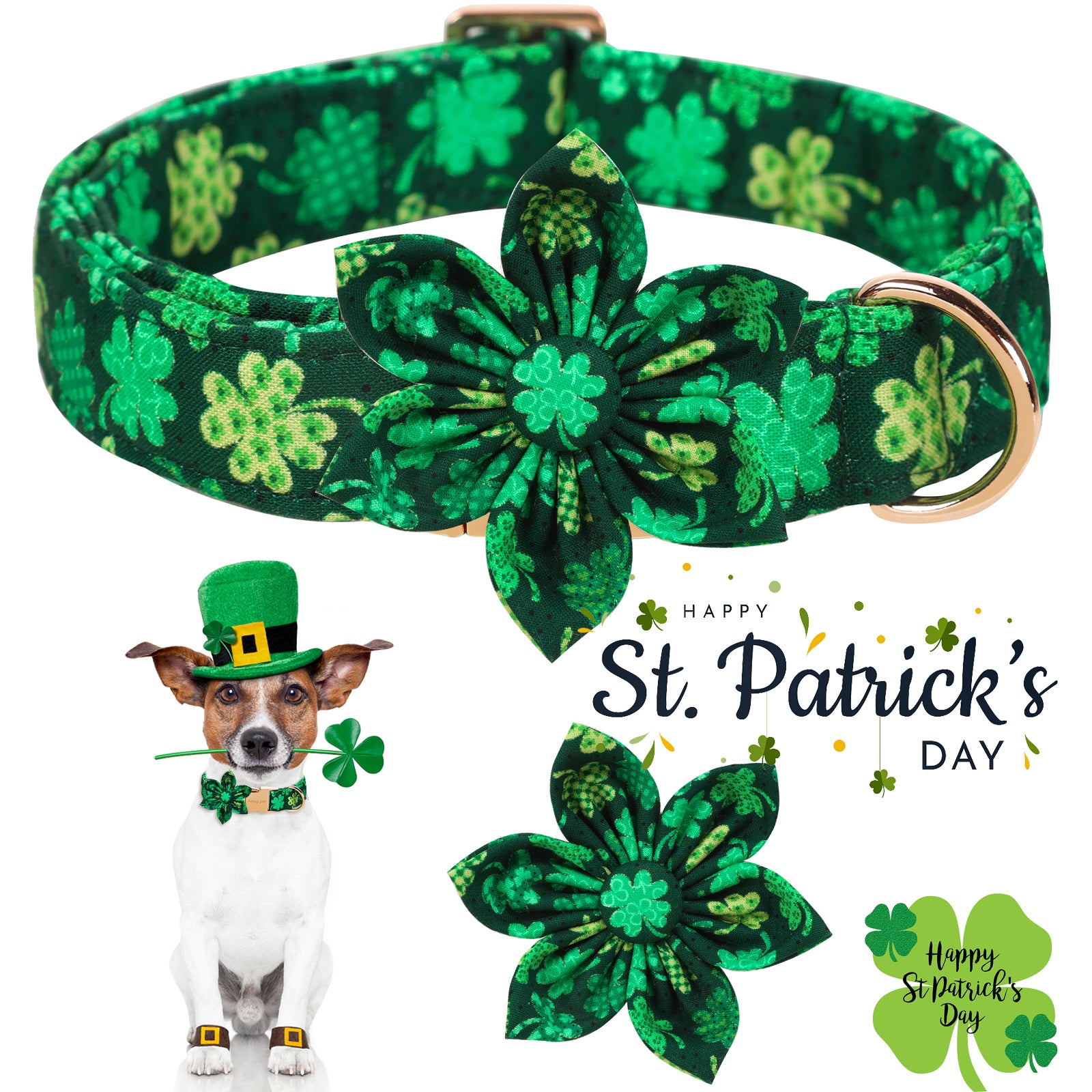 St. Patrick's Day Dog Collar with Flower for Female Dog