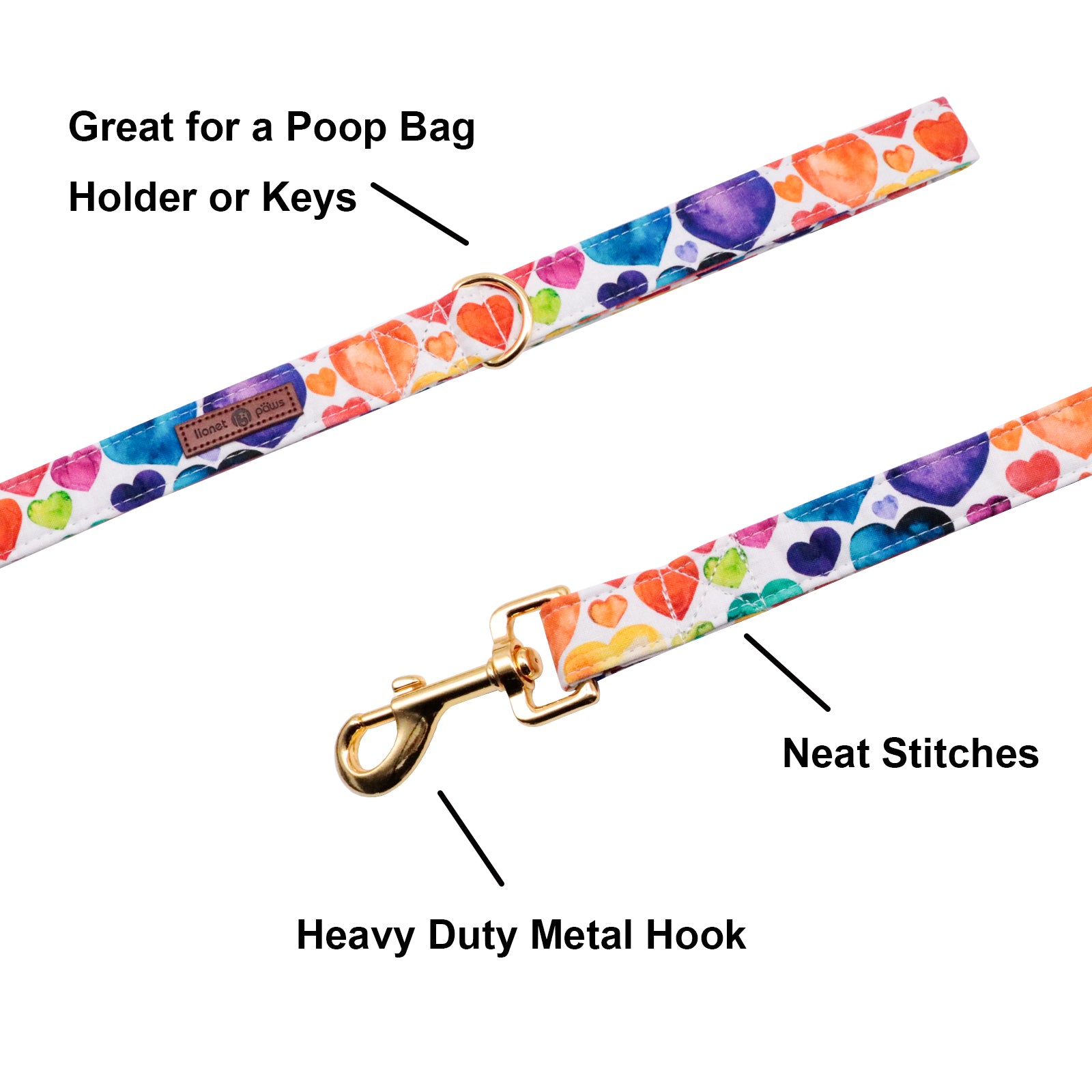 Valentine's Day Dog Leash for Small Medium Large Dog Matching Collar