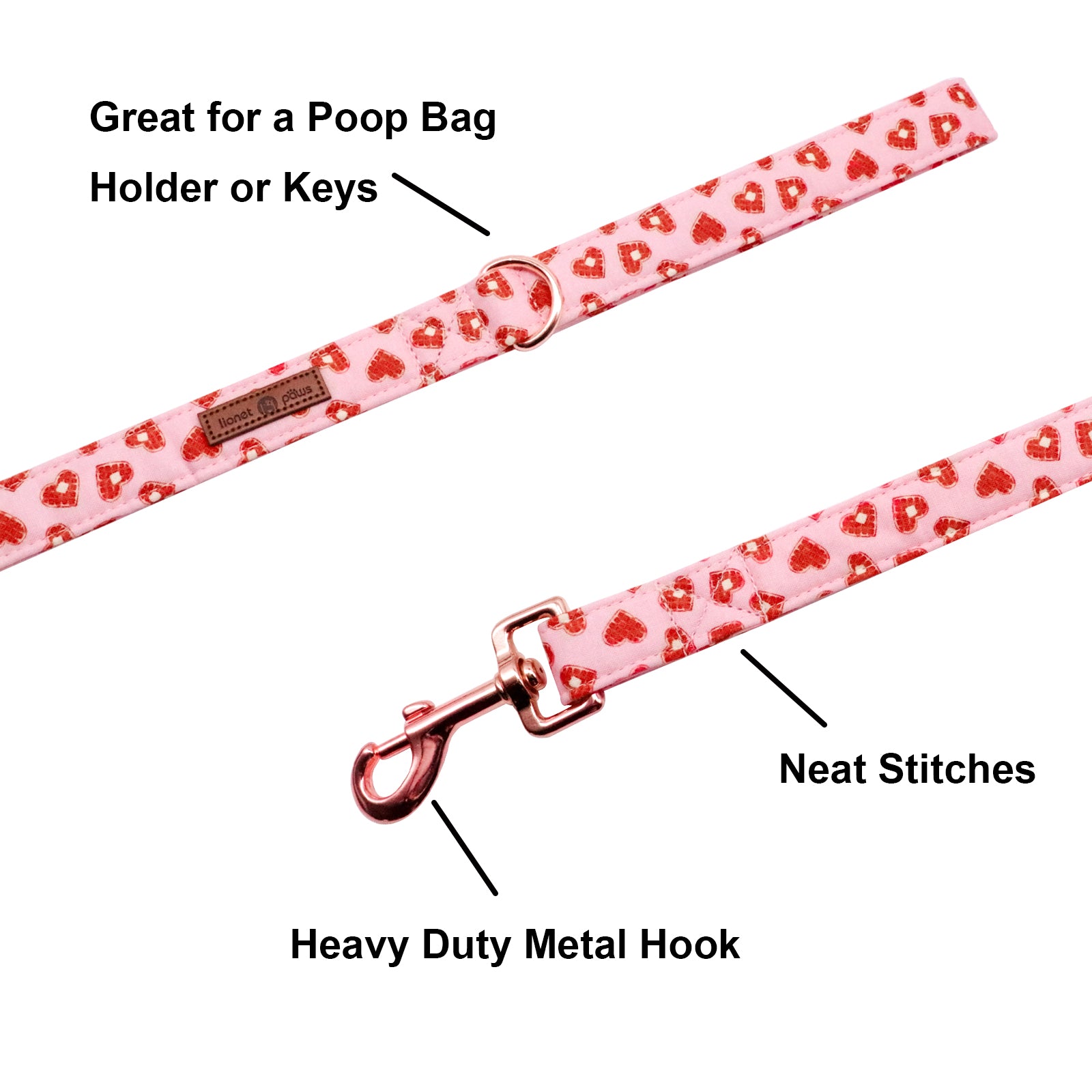 Valentine's Day Dog Leash for Small Medium Large Dog Matching Collar