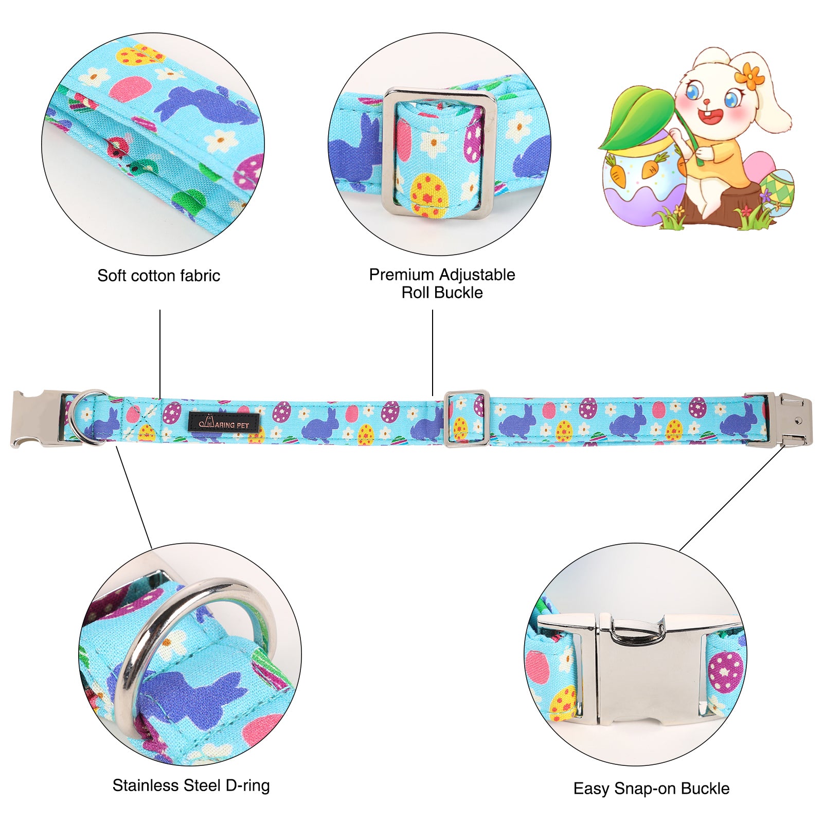 Easter Bowtie Dog Collar with Metal Buckle for Girl or Boy, Easter Bunny Egg Pattern