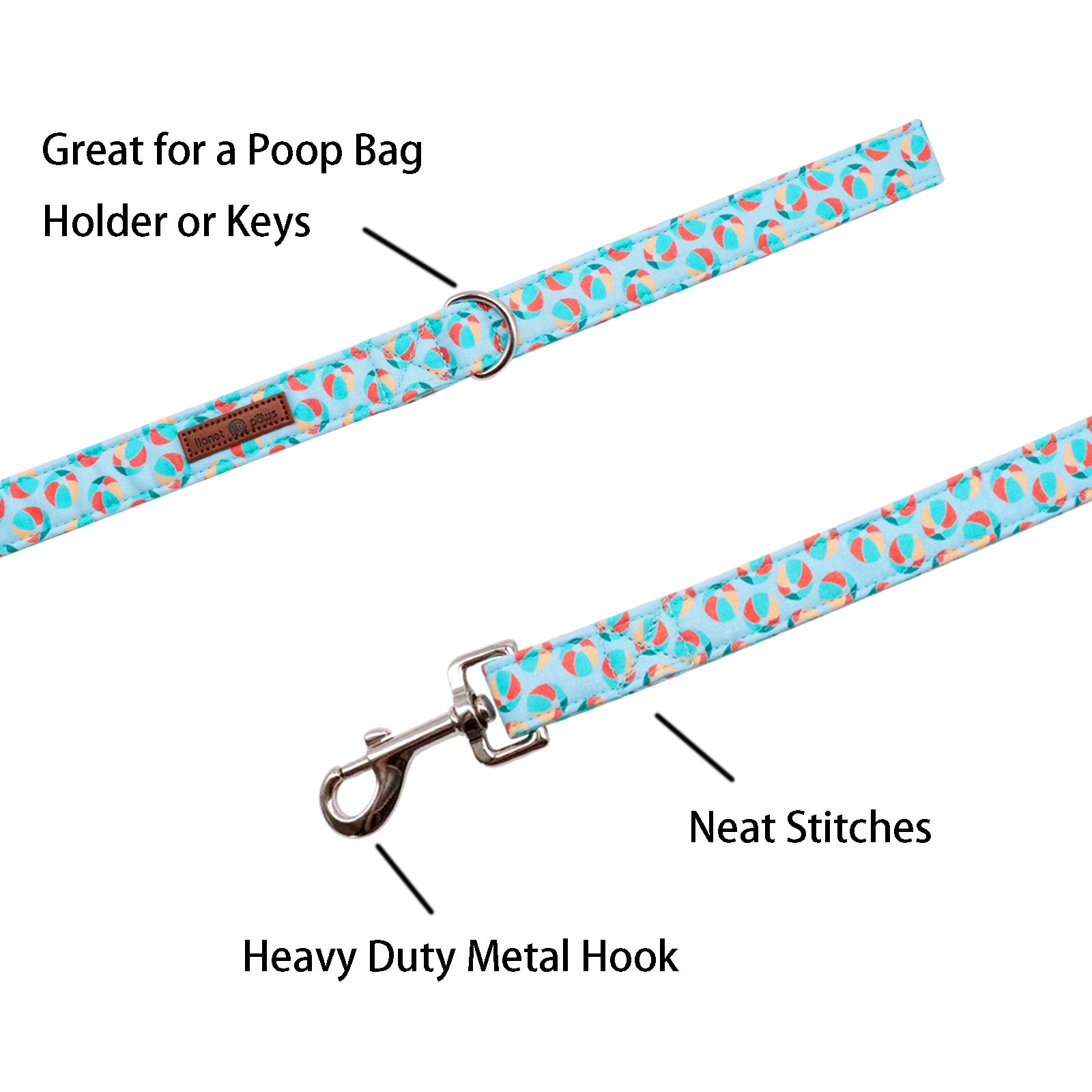 Summer Dog Leash for Small Medium Large Dog Matching Collar, Beach Ball Pattern
