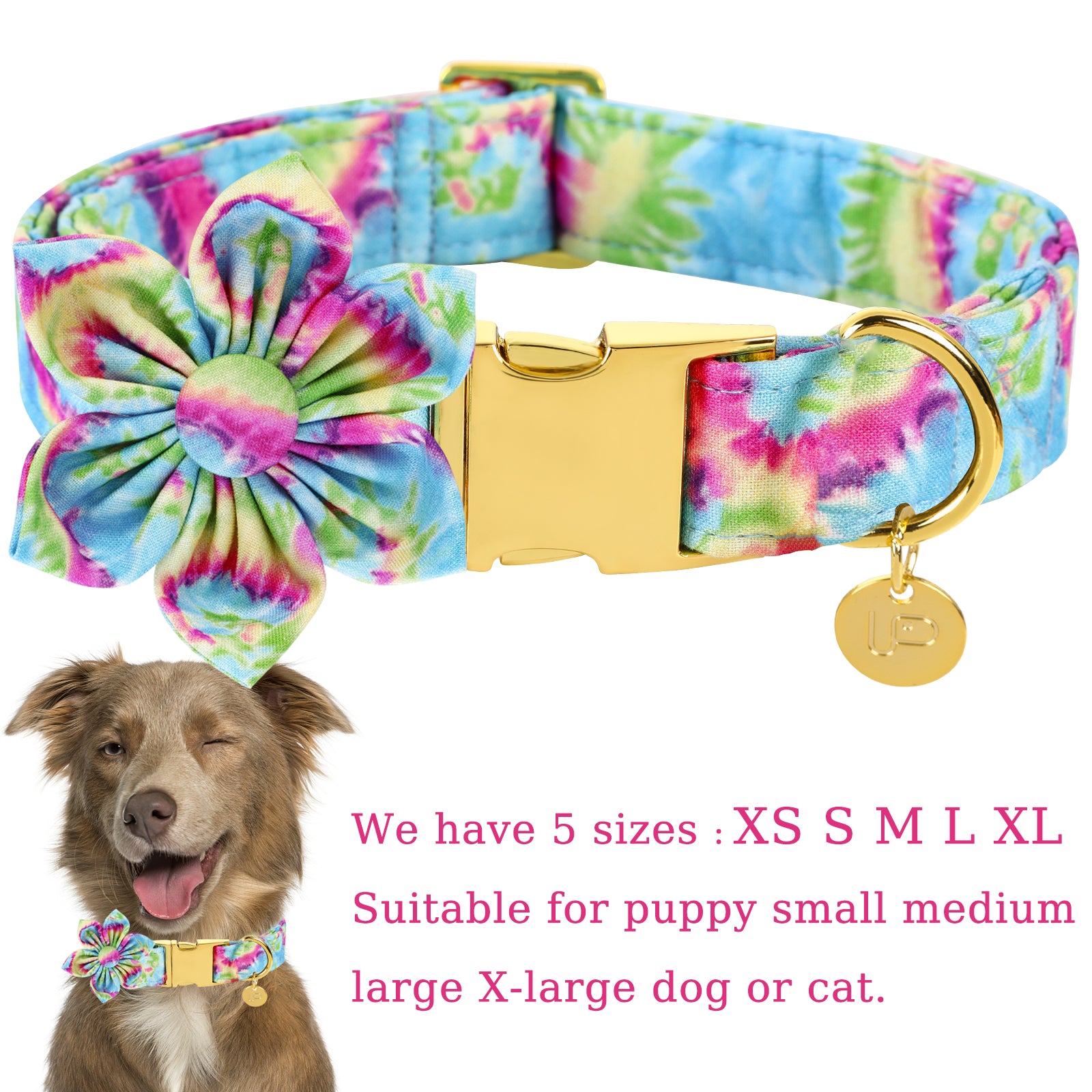 Tie-dye Dog Collar with Flower for Female Dog