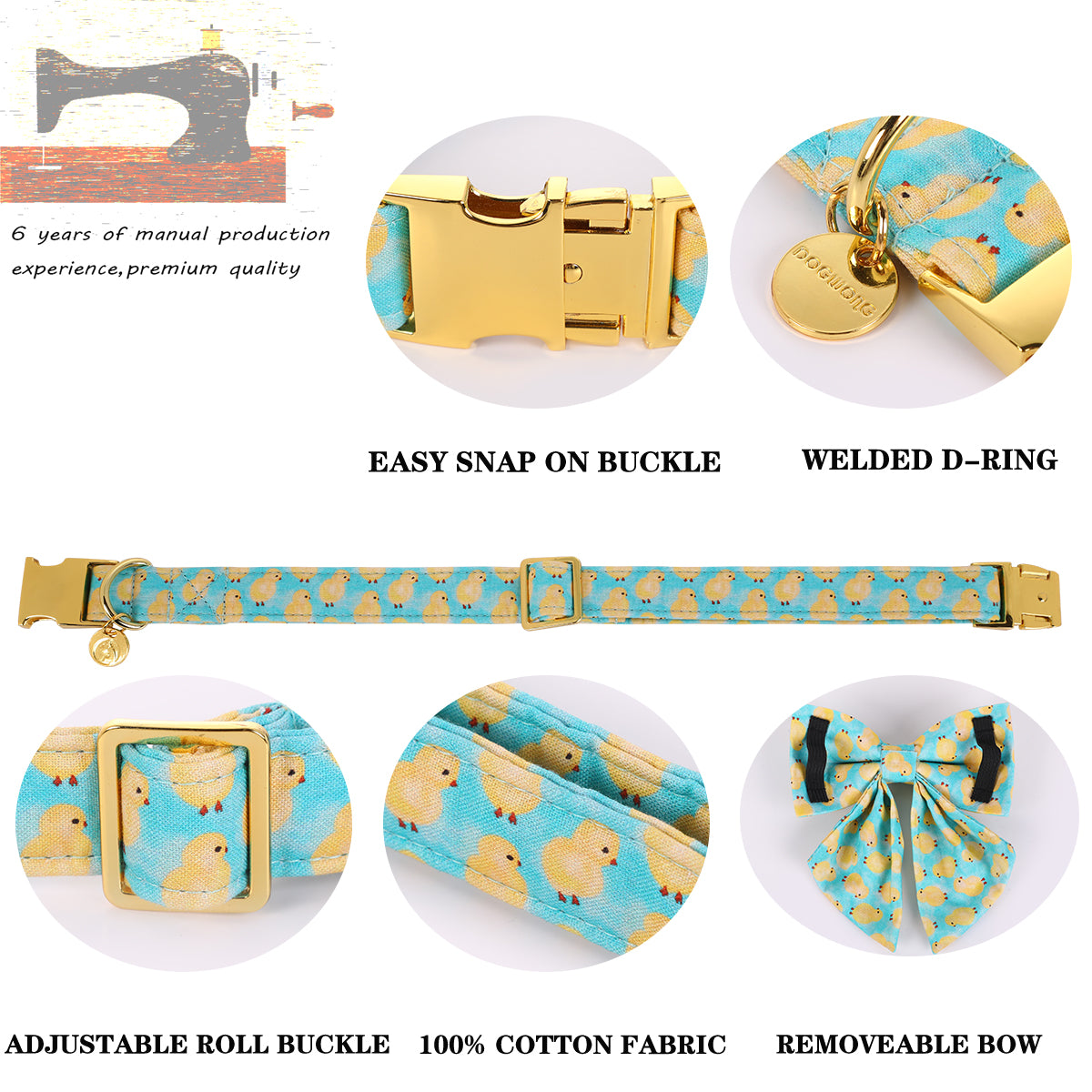 Easter Chicken Dog Collar with Sailor Bow for Girl