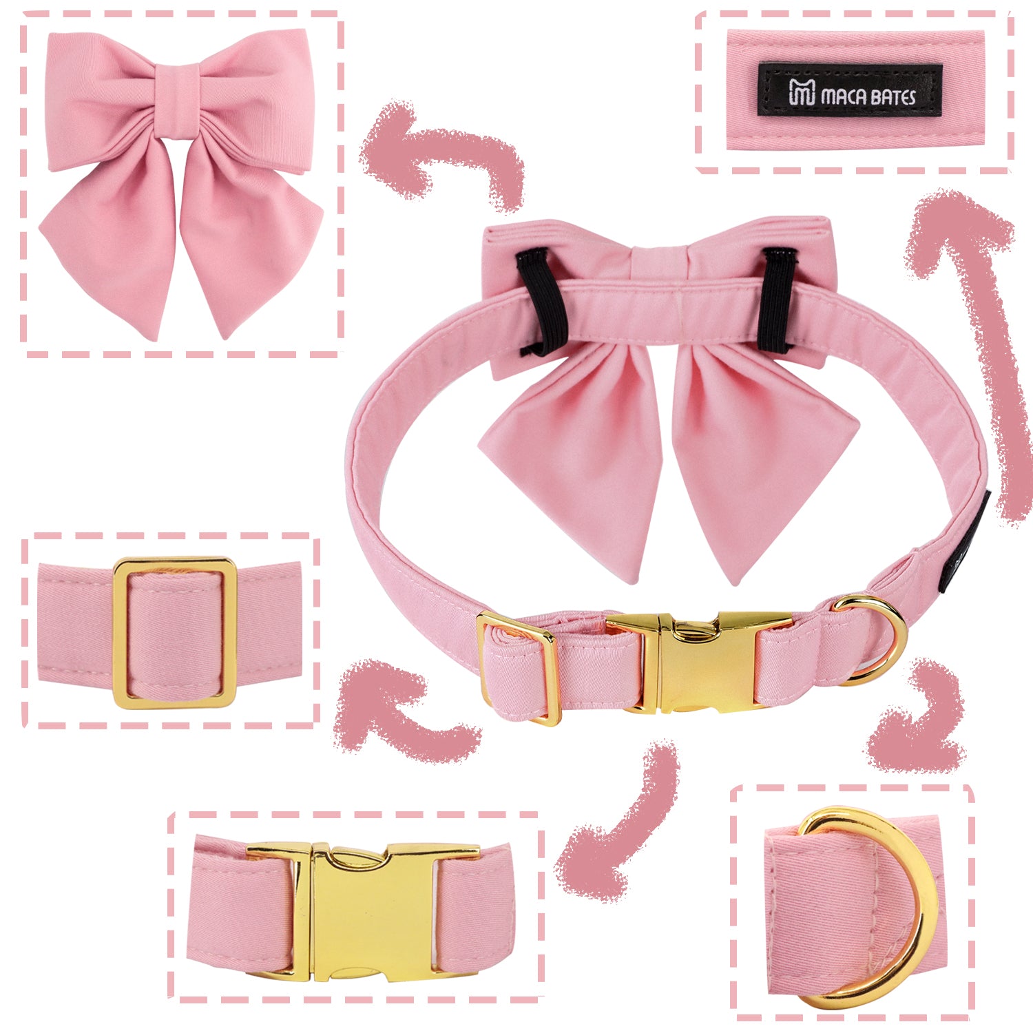 Comfortable Cotton Dog Collar with Detachable Sailor Bow for Male Female Dogs