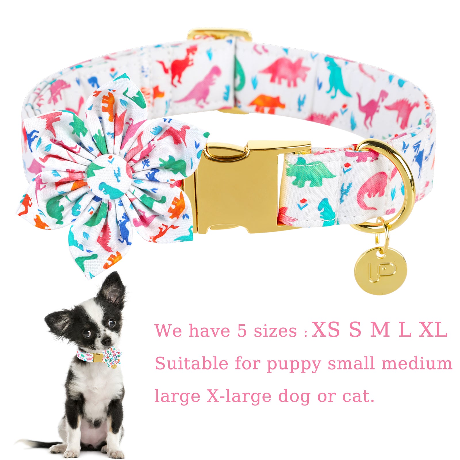 Dinosaur Dog Collar with Flower for Female Dog