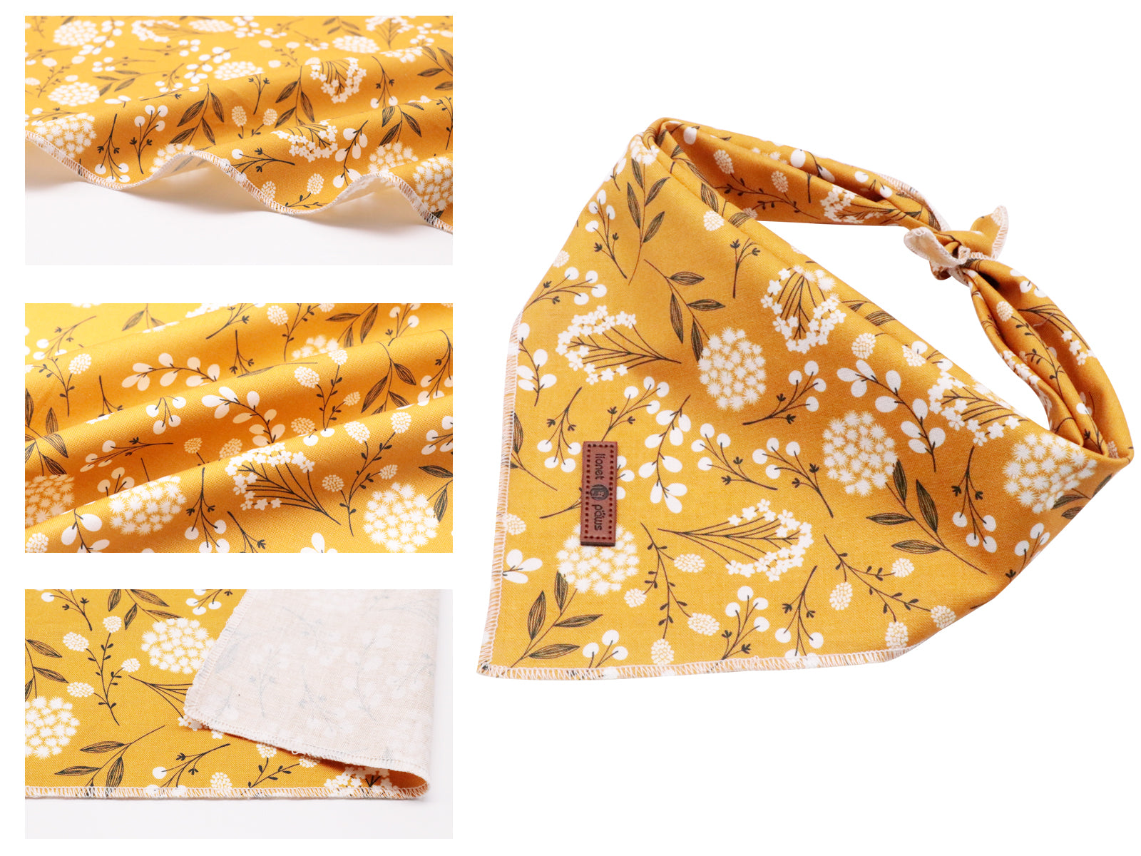Yellow Flower Dog Bandana Cotton Handkerchief Scarf Triangle Bandana for Female Dog