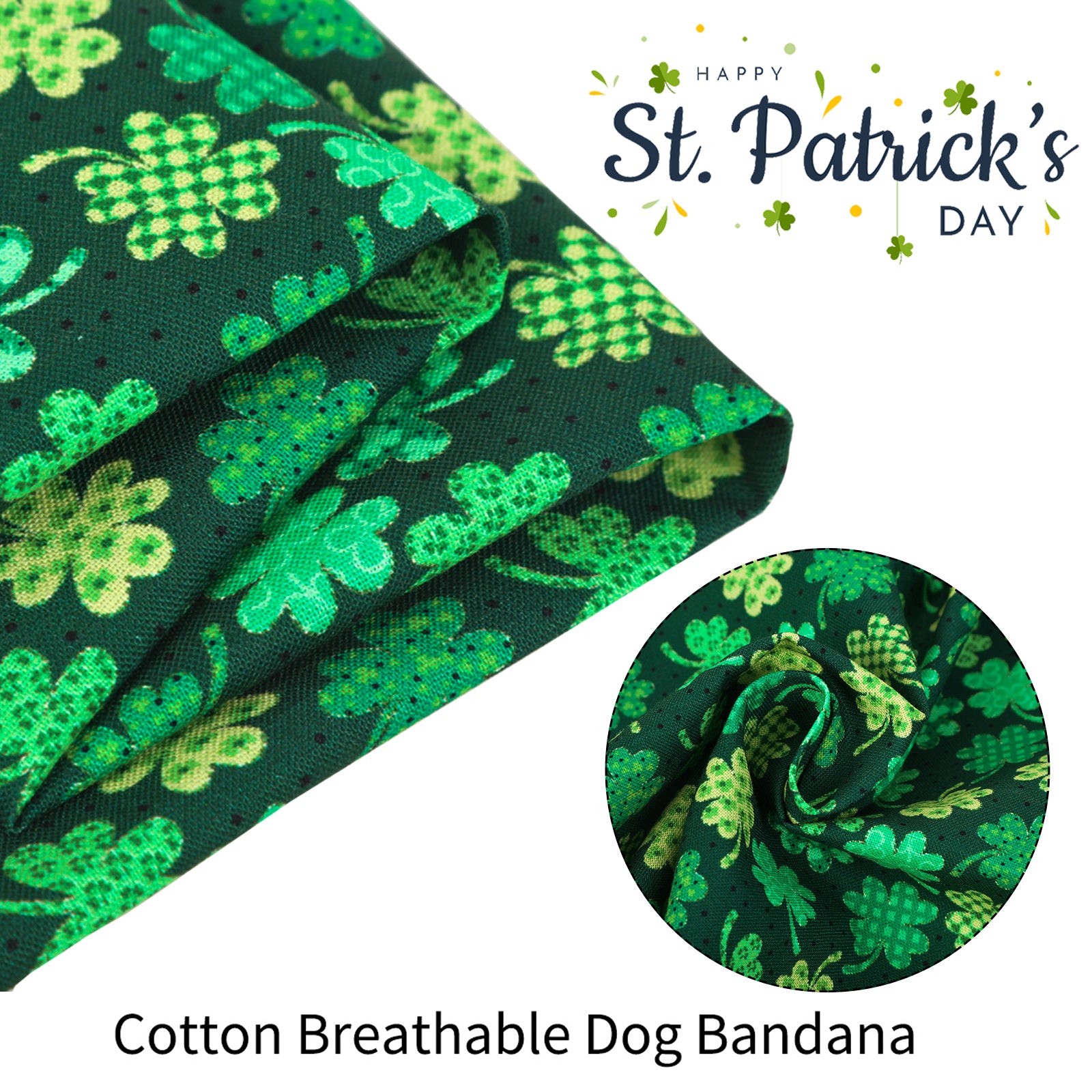 St. Patrick's Day Dog Bandana Handkerchief Scarf for Male Female Dog, Green Clover