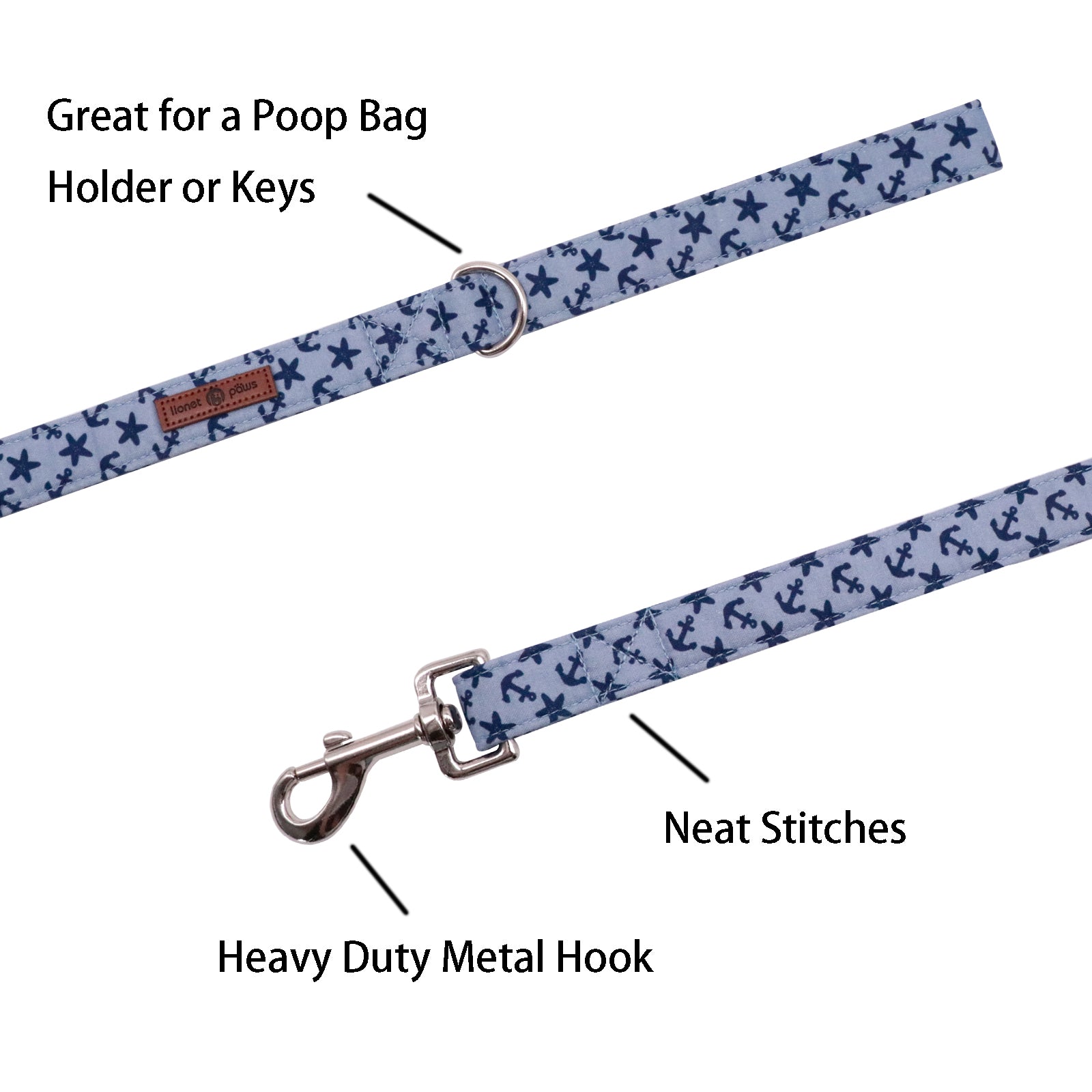 Summer Dog Leash for Small Medium Large Dog Matching Collar, Anchor Pattern