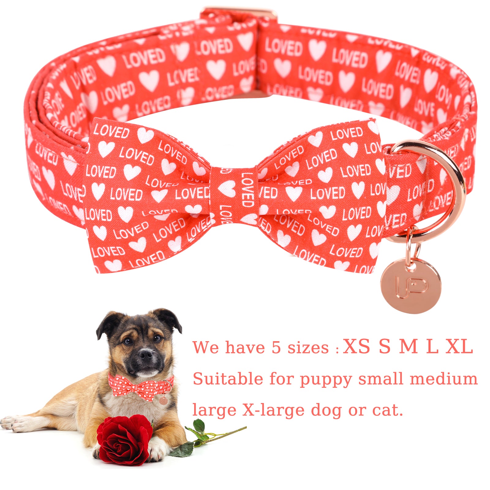 Valentine's Day Bowtie Dog Collar with Metal Buckle for Female Dog