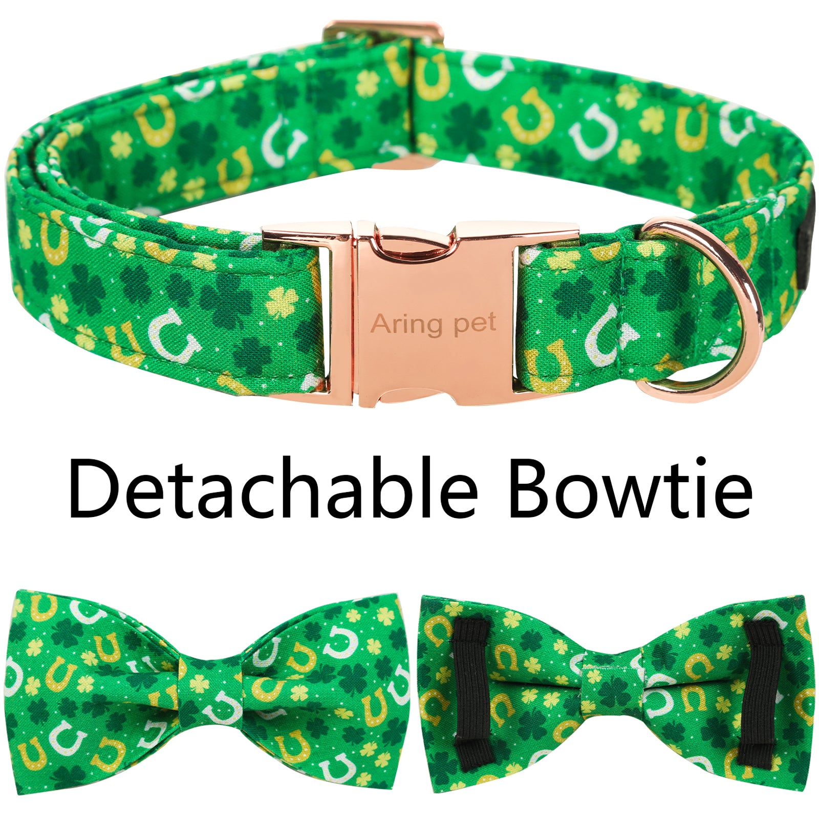 St. Patrick's Day Dog Collar with Bowtie for Girl or Boy, Green Clover