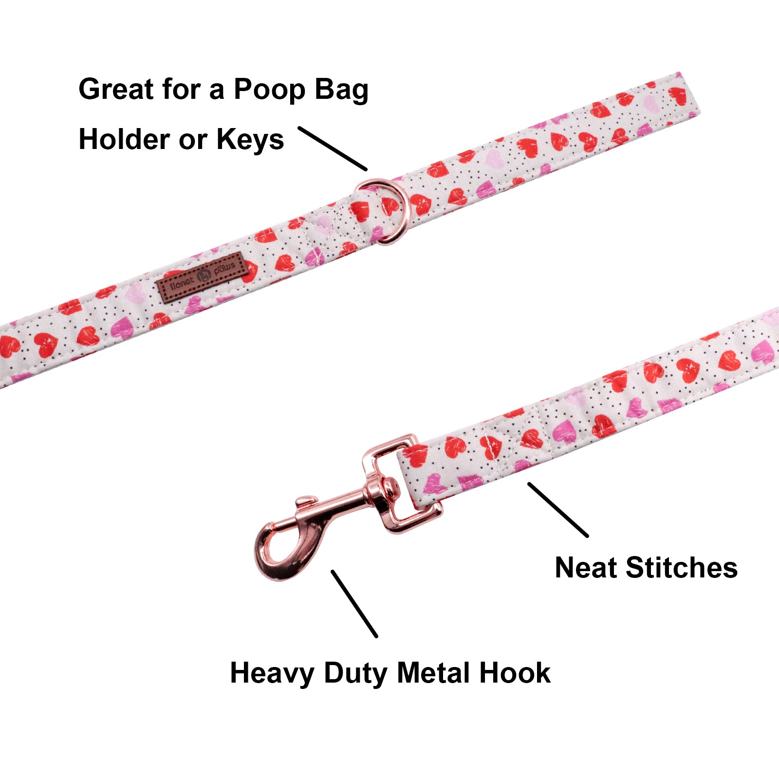 Valentine's Day Dog Leash for Small Medium Large Dog Matching Collar